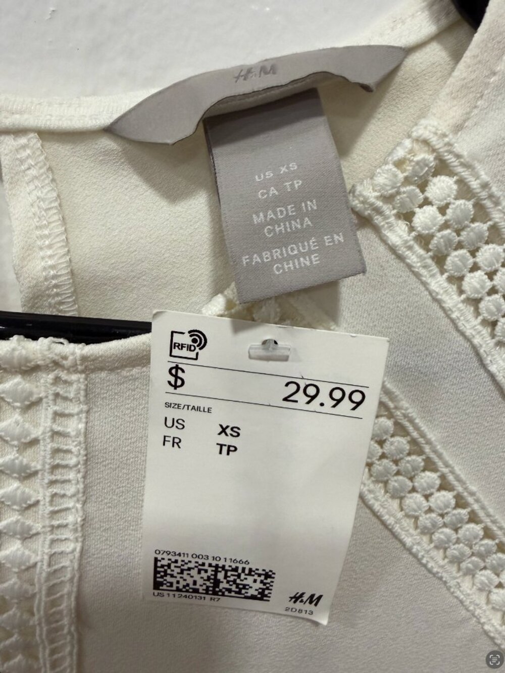 NWT H&M White Blouse With Lace Detail XS - Picture 7 of 7